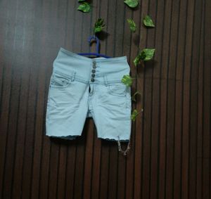 Light Blue High-Waisted Denim Shorts