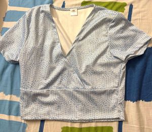 Light Blue Patterned Wrap Top