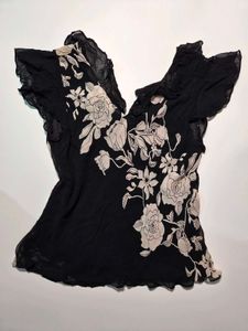 Black Floral Sheer Blouse