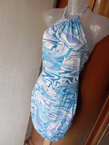 Boho Marble Print Halter Dress