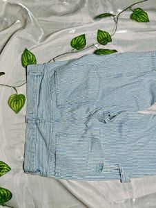 Women’s Blue White Striped Wide Leg Lace Jeans