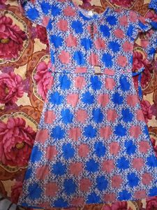 Blue &amp; Pink Leaf Print Frock with pajama