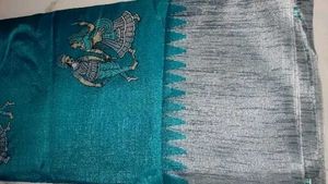 Women Khadi Silk Designer Saree Blue And Grey