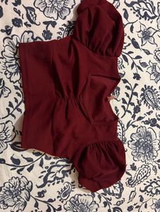Burgundy Puff Sleeve Top