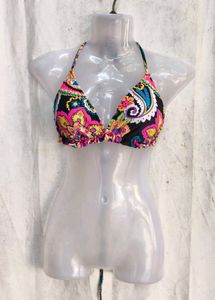 7249. Vibrant Paisley Print Bikini Top