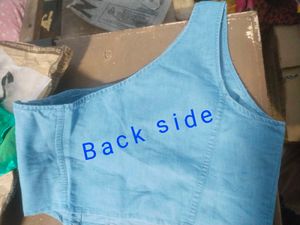 Denim One-Shoulder Crop Top