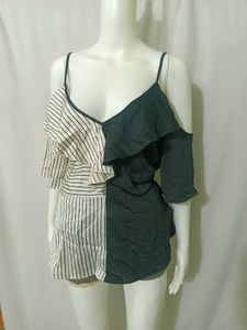 Chic Cold Shoulder Striped &amp; Navy Top