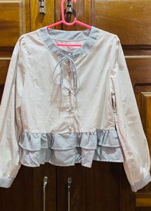 Chic Ruffled Front Tie Blouse