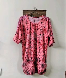 Pink Abstact Tunic Top with Embellishments