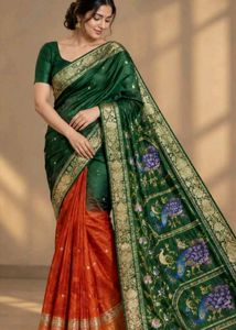 Elegant Ombre Silk Saree with Gold Border