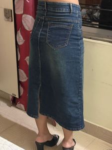 Classic Blue Denim Midi Skirt