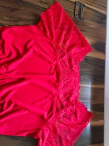 Bright Red Lace Trim Off-Shoulder Top
