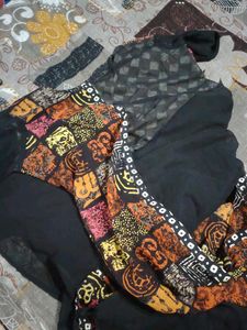 Stylish Black Kurta with Printed Panel