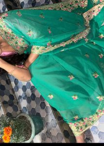 Elegant Green Embroidered Saree