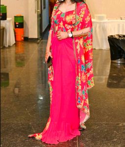 Vibrant Pink Floral Print Cape Set