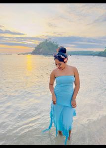 Newme Stunning Blue Strapless Ruffle Dress