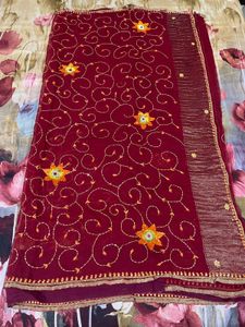 Maroon Embroidered Saree