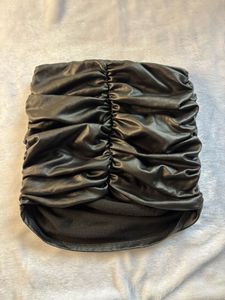 Black Ruched Faux Leather Top