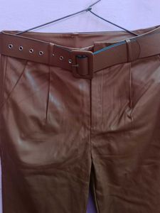 LEATHER BROWN PANTS WITH BELT