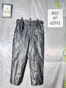 H&amp;M Black Faux Leather Belted Pants
