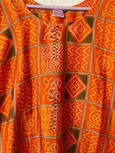 Orange Printed Kurta Dress