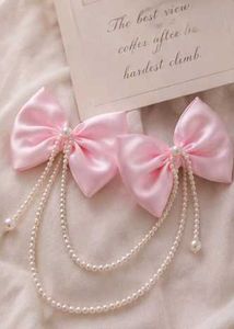Pink Bow Pearl Hair Clips