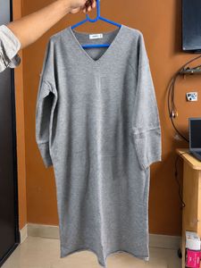 Comfy V-Neck Grey Sweater Dress