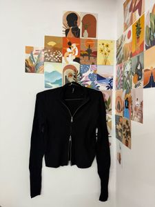 Black Ribbed Zip-Up Sweater