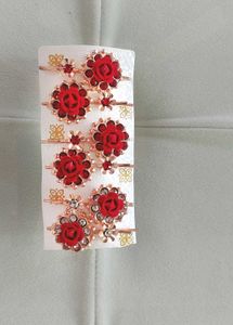 Set of 6 Red Rose Hair Pins