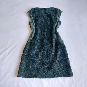 Elegant Teal Floral Lace Dress✨️