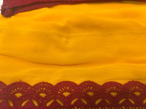 Maroon Embroidered Blouse with Yellow Saree