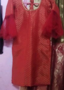 chanderi banarasi  Red kurti