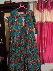 Teal Floral Print Maxi Gown