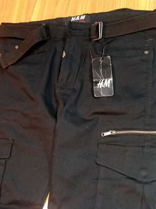 Black Cargo Jogger Pants with Belt