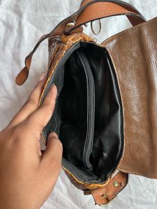 Brown Croc Embossed Shoulder Bag