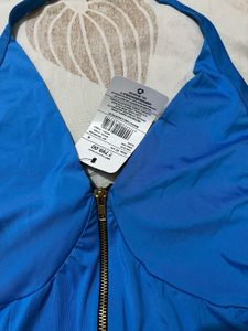 Stylish Blue Halter Neck Zip Top