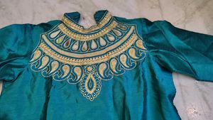 Teal Real Mirror Work Kurta (Diwali Offer 🪔)