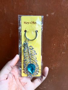 Peacock Feather Keychain with Blue Gem😍😍