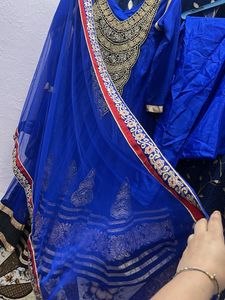 Royal Blue Embroidered net Anarkali set