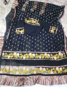 Designer Embroidered Black Net Saree