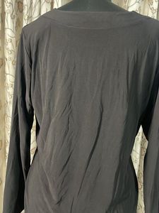 Chic Black Long Sleeve Top with Decorative Tie Det