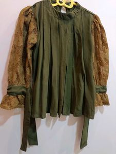 Olive Green top with Lace Sleeves