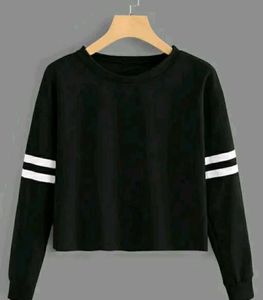 Black Striped Cropped Long Sleeve Top