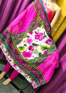 Vibrant Floral Pink Print Dupatta, Chudidar