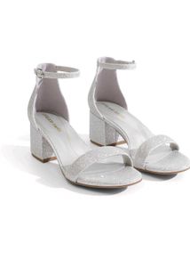 Sparkling Silver Block Heel Sandals
