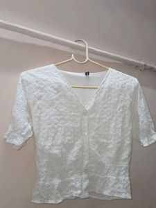 White Eyelet Button-Up Top