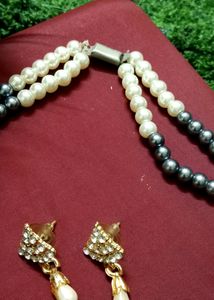 White &amp; Black Pearl Necklace Set 🔥