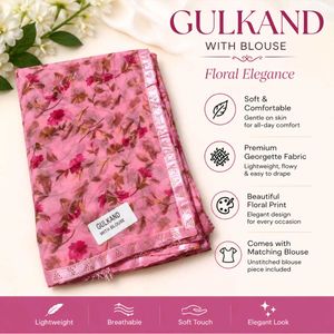 Elegant Pink Floral Print Saree