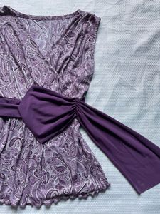Purple Paisley Print Wrap Top