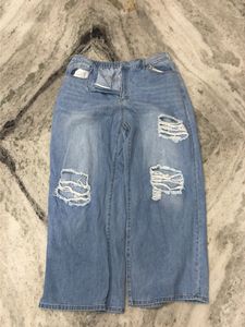 Ripped Wide-Leg Denim Jeans